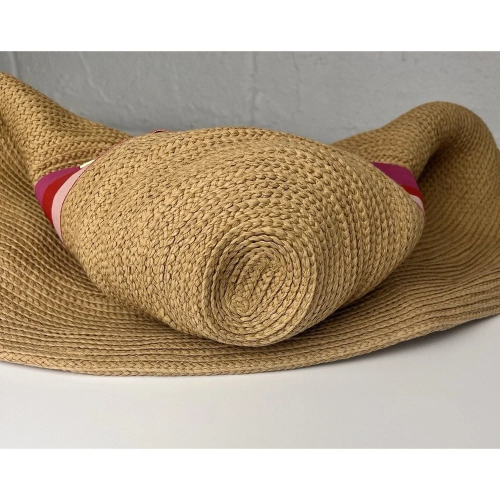 Trina Turk Palmas‎ Oversized Sun Hat OS NWOT Pink Ribbon Tan Floppy Resort Beach